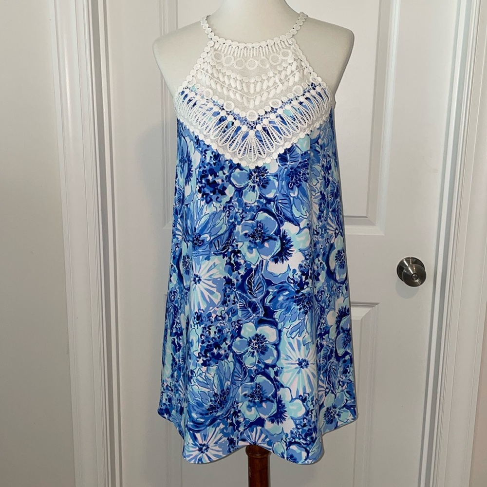 Lilly Pulitzer halter neck lace trim floral dress